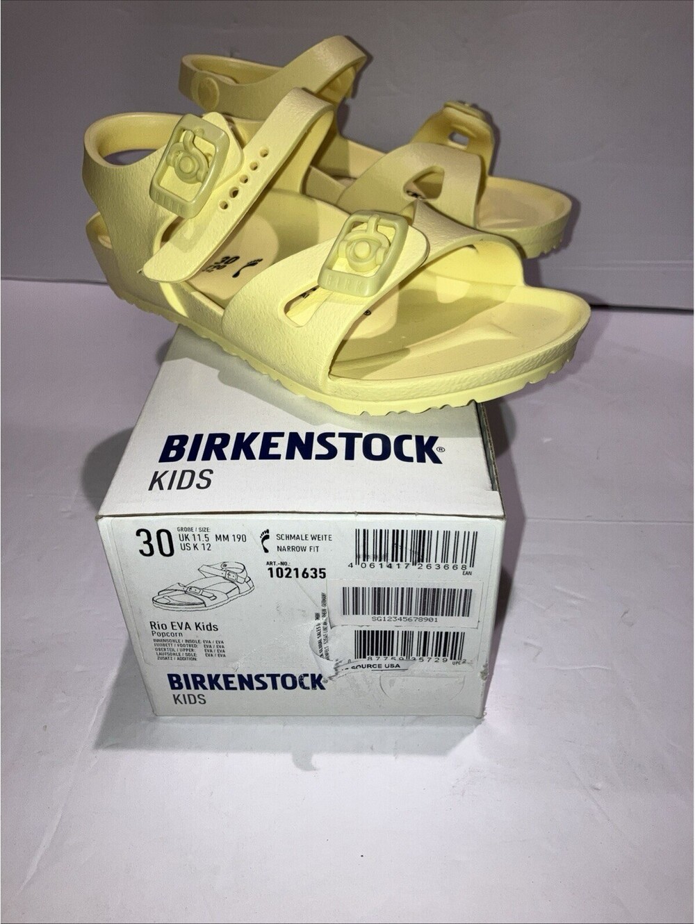 Birkenstock Rio EVA Kids Yellow Strappy Sandals US 12 Narrow 1021635 NEW